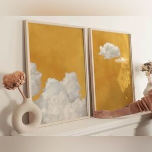 Golden Sky Cloud Art Print Set of 2 UNFRAMED | Minimalist Wall Decor 12x16”